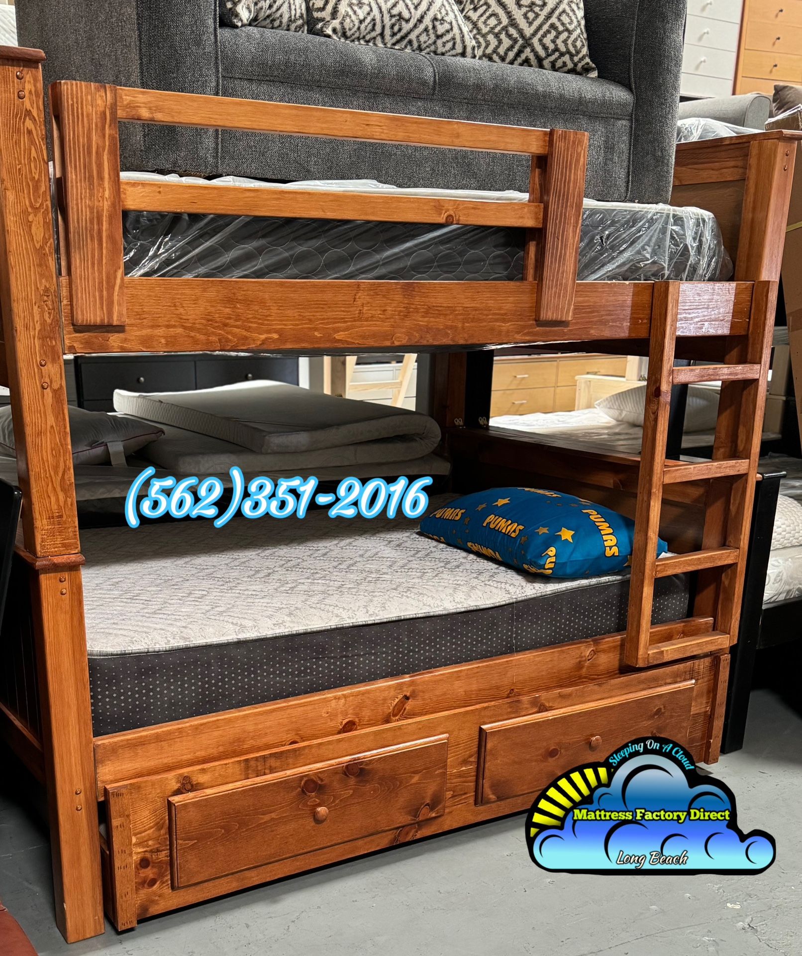 Triple Full Bunk Bed Oak With Mattresses Colchones Incluidos