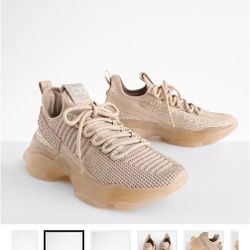 Steve Madden Women's Maxima Tan Glitter Embellished Sneaker Shoes Size 8.5-NEW