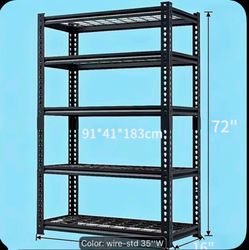 5-Tier Heavy Duty Metal Storage Shelf, Adjustable Wire Shelving Unit, 72” H x 35” W x 16” D, Garage Storage Rack, Black
