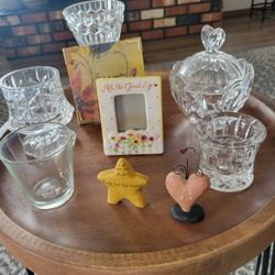 Crystals CandleHolders,  Cute Mini Picture Frame, Watercolor Painting And Cute Miniture Star And Heart.  All In Excellent Condition. 