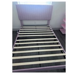 Twin Velvet Full Upholstered Bed Frame with Vertical Channel Tufted Headboard, Pink