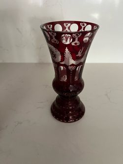 Vintage Bohemian Cut-to-Clear Ruby Red Crystal Vase 18
