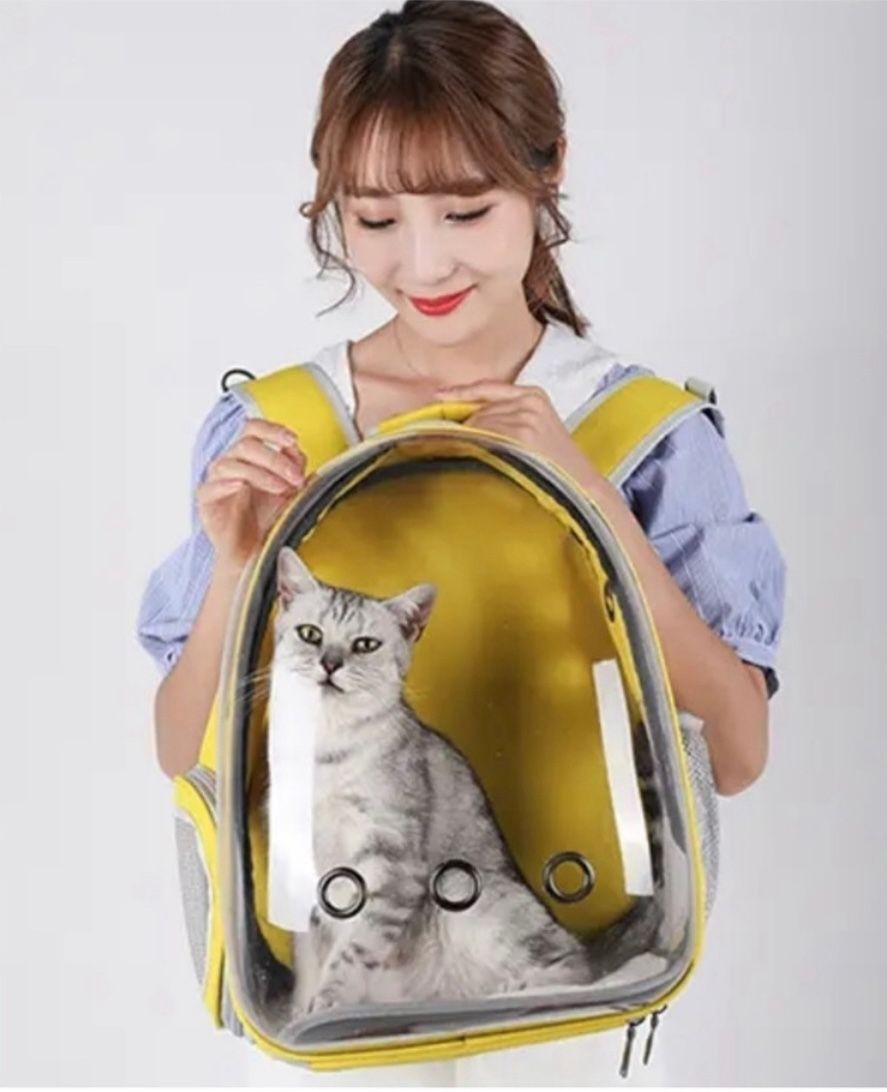 Yellow-Cat Carrier Backpack – Space Capsule Bubble Travel Bag for Small Pets, Airline-Approved Subtitle Breathable, Lightweight & Durable • Hiking,