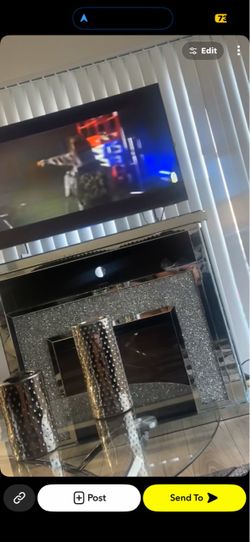Entertainment stand with fire place and Bluetooth and led lights