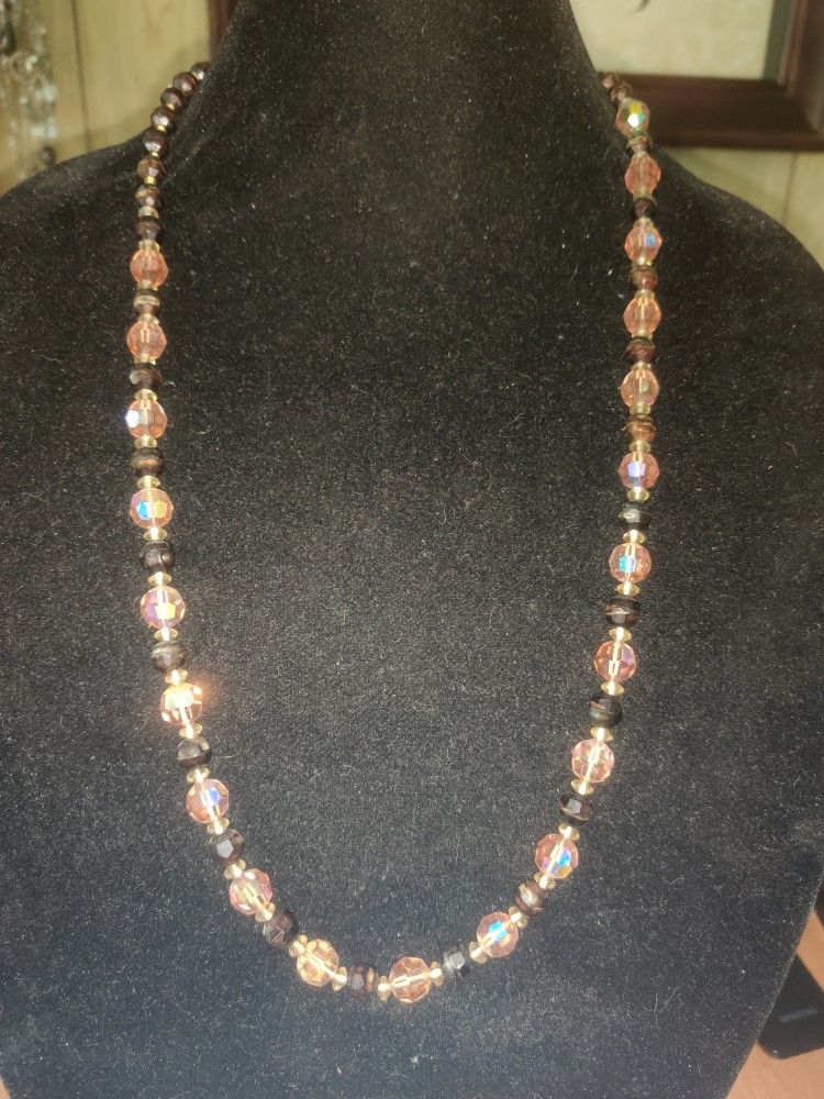 Dark Amber Quartz Necklace 24" Vintage