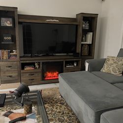 Rustic Entertainment Center w/ Electric Fireplace & Storage (Fits 70–75” TV)