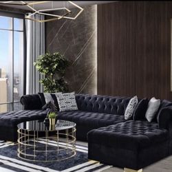 Lauren Velvet Double Chaise Sectional , Free Delivery