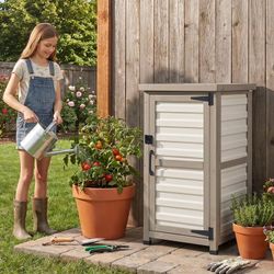 Small Outdoor Storage Cabinet with Metal Top, 18 x 18 x 33.5 in, White, NEW