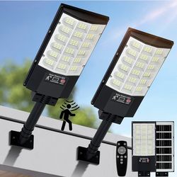 New-Solar Street Lights Outdoor, Waterproof Motion Sensor Solar Lights with Remote Control, 6500K Dusk to Dawn Parking Lot Flood Light for Outside Gar