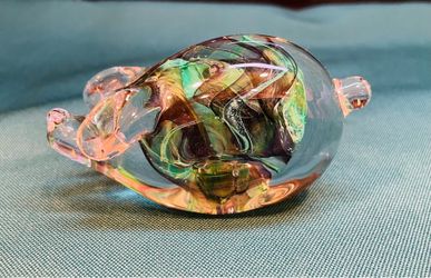 Vintage piggy paperweight made in Ireland. Hand blown with pretty colors