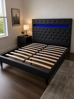 Bed frame led black full size new