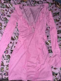 Pink Long Sleeve Ruffle Mini Dress