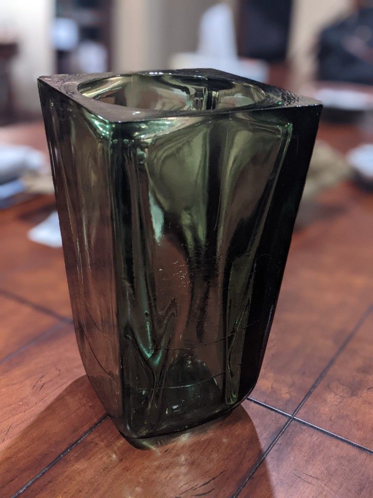 Heavy Glass Emerald Vase