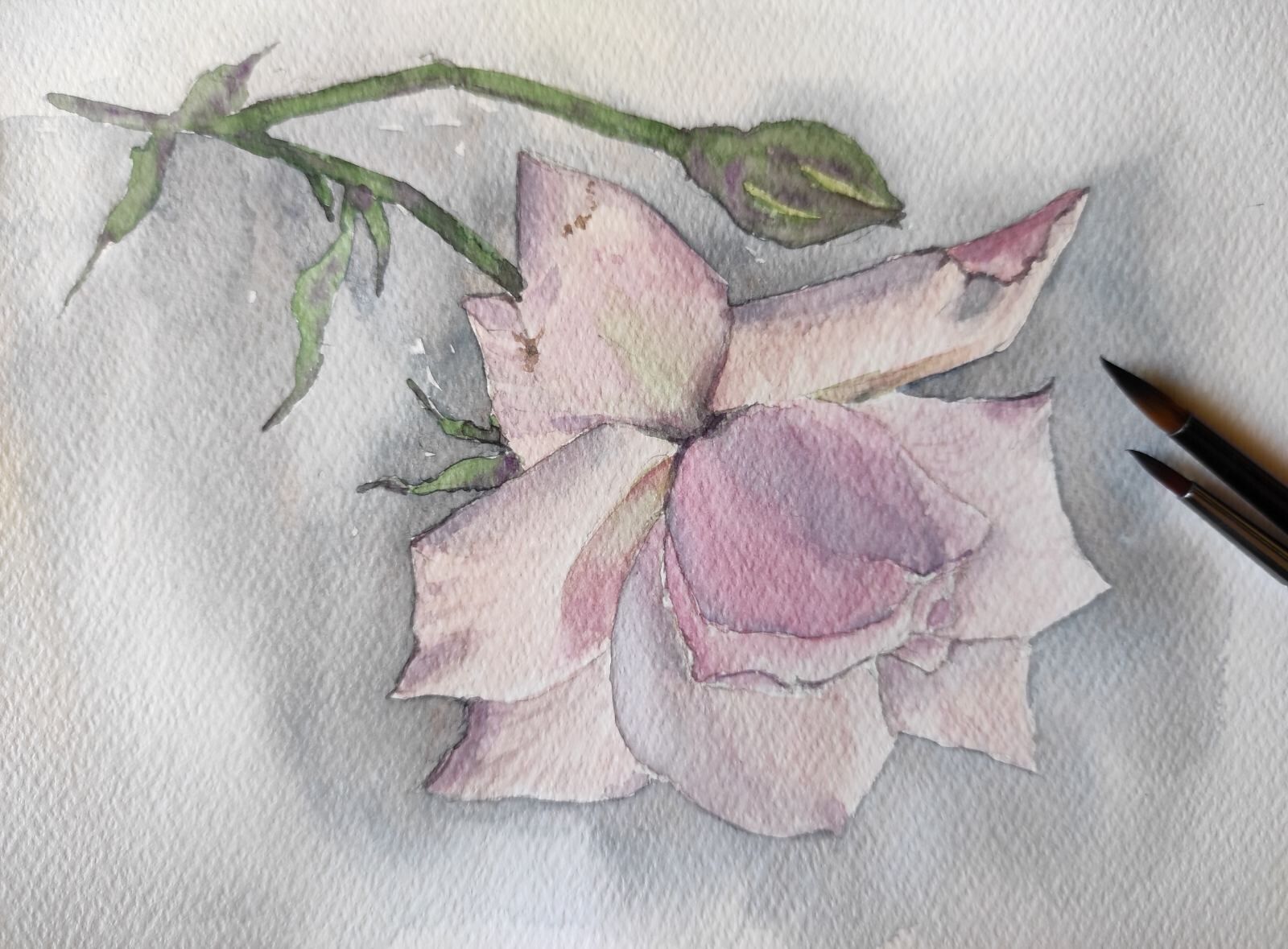 ORIGINAL ART PAINTING Flower PINK ROSE M.Polyanska 6X8” Floral Home Artwork Gift