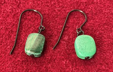  Malachite Gemstone Drop/Dangle Earrings. Polished Stones. Rectangle Shape. NWOT