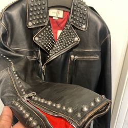 Mens Gucci Black Leather Biker Jacket Coat Medium 48 L