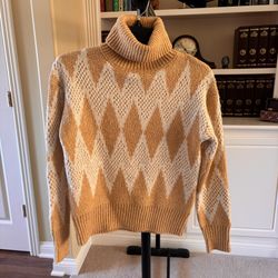 INDUSTRY Women’s Yellow & White Argyle turtleneck sweater.