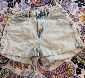 High-Waist Acid Wash Denim Shorts