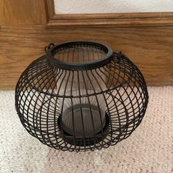Metal Lantern With Glass Candle Cover - Black