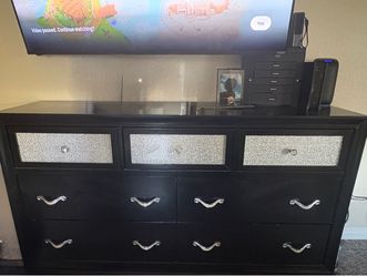 Black Dresser with Glass Mirror Drawer Fronts