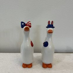 Patriotic 2026 Fourth Of July Ceramic Mr. & Mrs. Goose  Pair Set Of 2