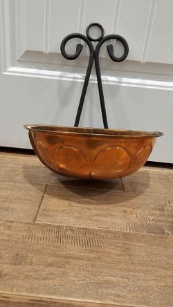 Copper Bowl with Wrought Iron Hanger