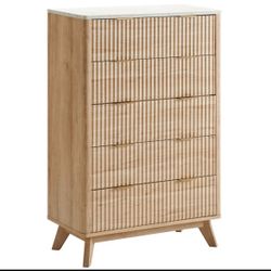 5-Drawer Tall Dresser with Faux Marble Top