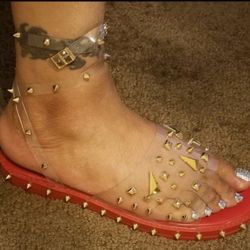 Red and Clear Gold Stud Strappy Sandals
