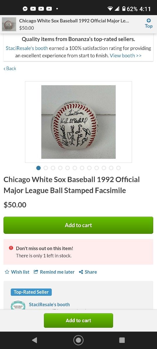 Rare 1992 Chicago White Soxs Facsimile Autographed Baseball ⚾