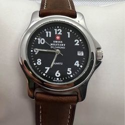 🐻🐻Luxury Vintage Swiss Military By Chrono Men Watch Date+Leather+50M SWISS🐻🐻