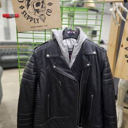 Womens Z1R Leather Jacket With Removable Hoodie