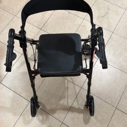 Black Mobility Walker with Padded Seat and Hand Brakes/ Rollater Walker