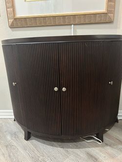 Half round espresso cabinet with storage
