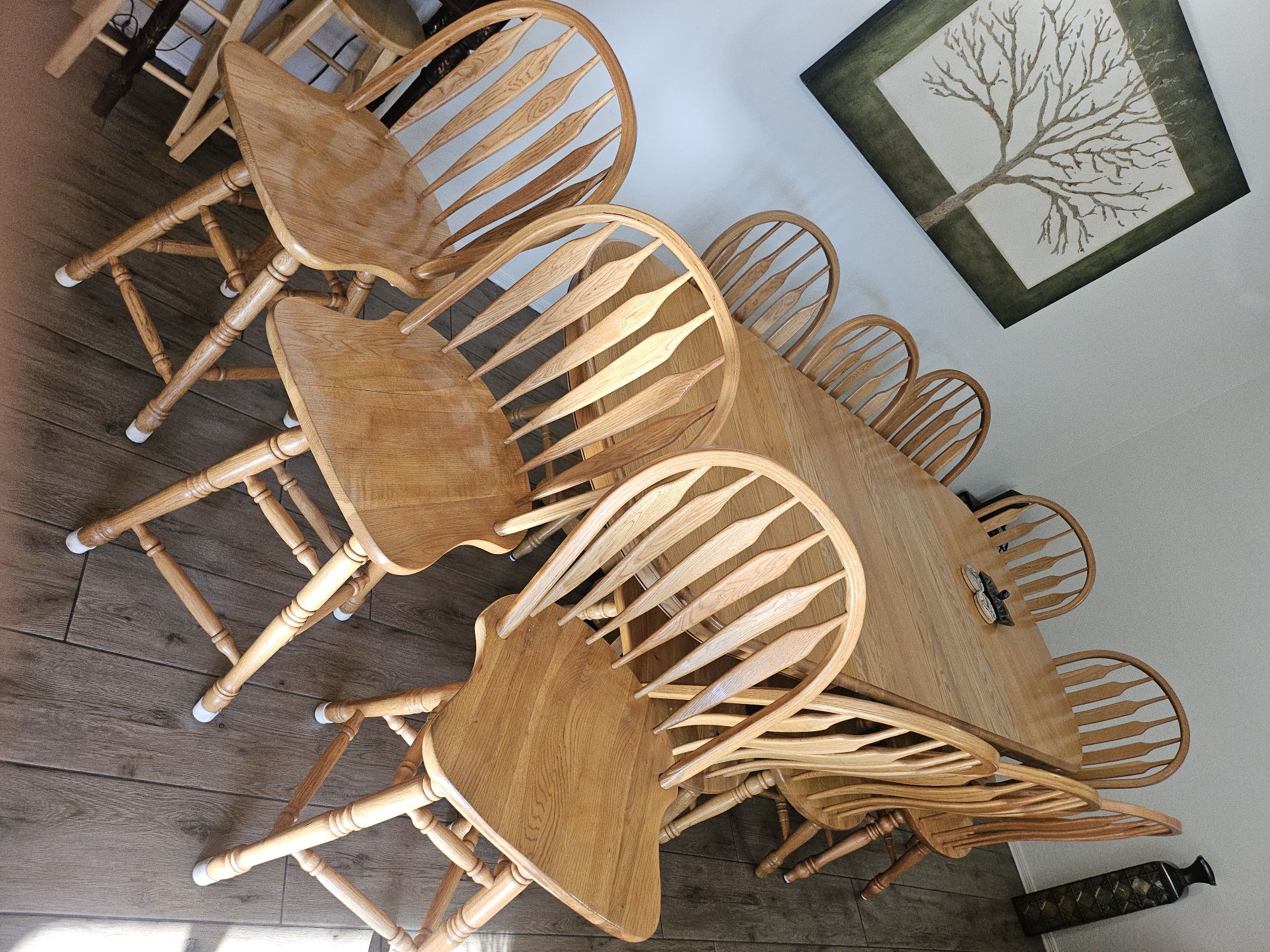 Bar Stools and 8-Chair, 2-Leaf Oak Dining Table