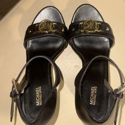 Michael Kors Carmen Logo Faux Leather Wedge Sandal Black Size 8.5