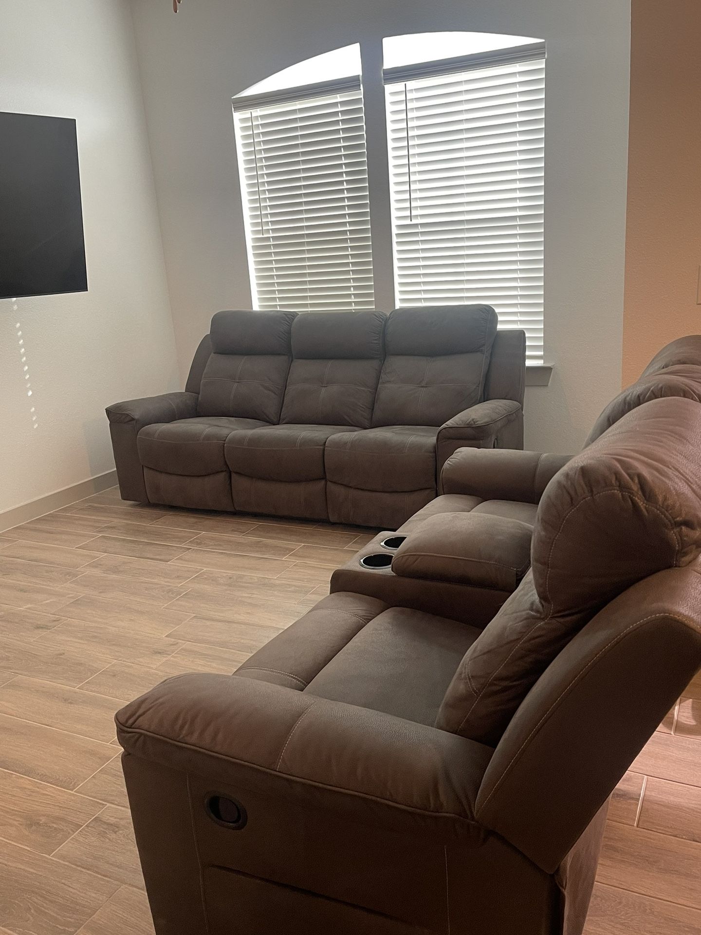 Ashleys Furniture 2 Separate Recliners Fabric/faux Leather Brown for