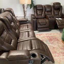 Owner's Box Thyme Power Reclining Sofa and Loveseat Living Room Set 