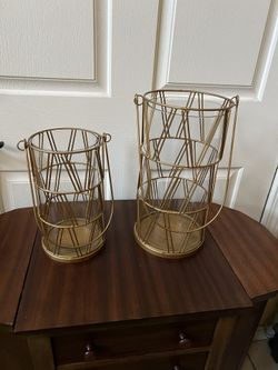 Set Of 3 Metal And Glass Gold Lantern
