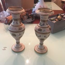 Hand Carved Brass Candleholder. 