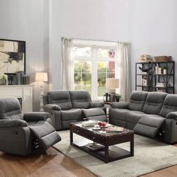 GREY MANUAL RECLINE 3 PIECE SET 