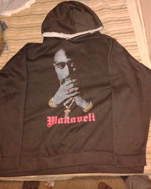 Young Makaveli 2Pac Tupac Shakur Rapper Mens XXLarge Bling Pullover Hoodie