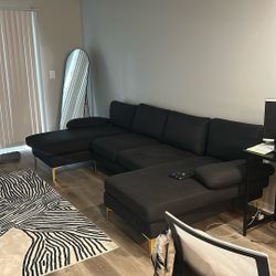 Black 110" U Shaped Sectional