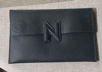 Aline Seiler Purse Black  Leather Envelope Clutch with N Logo