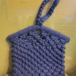 Crochetted Flex Frame Wristlet Handbag Blue Crochet Handmade Bag