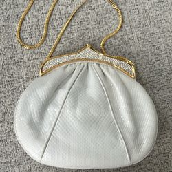 Ashneil White leather purse With Gold Strap 