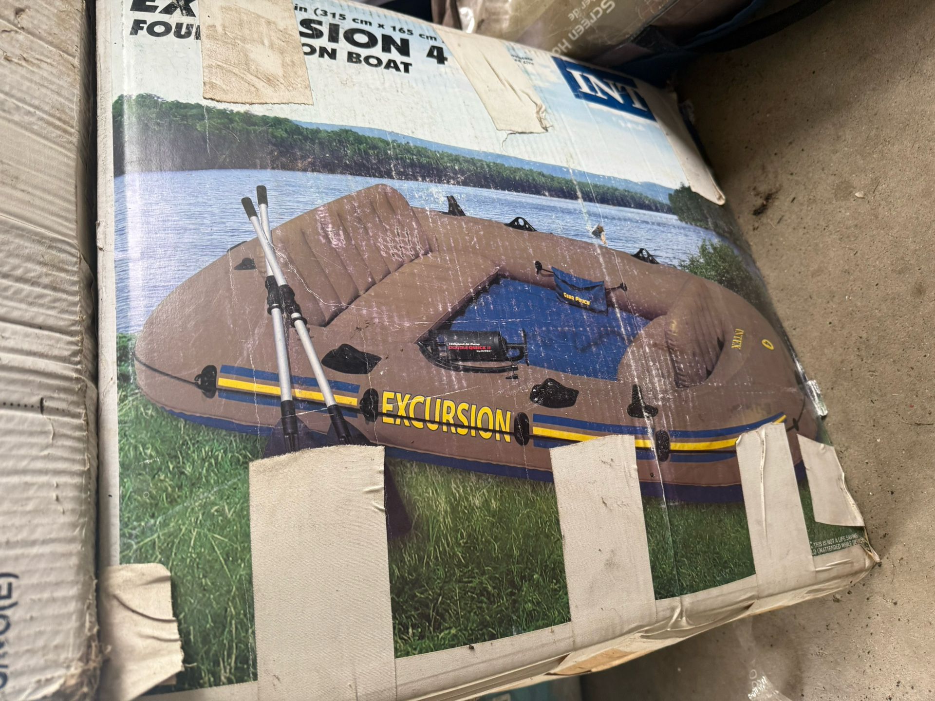 Intex Excursion 4 Inflatable Rafting Fishing 4 Person Boat Set