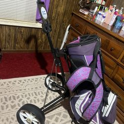 LADIES TOP FLIGHT GOLF BAG & PUSH CADDIE