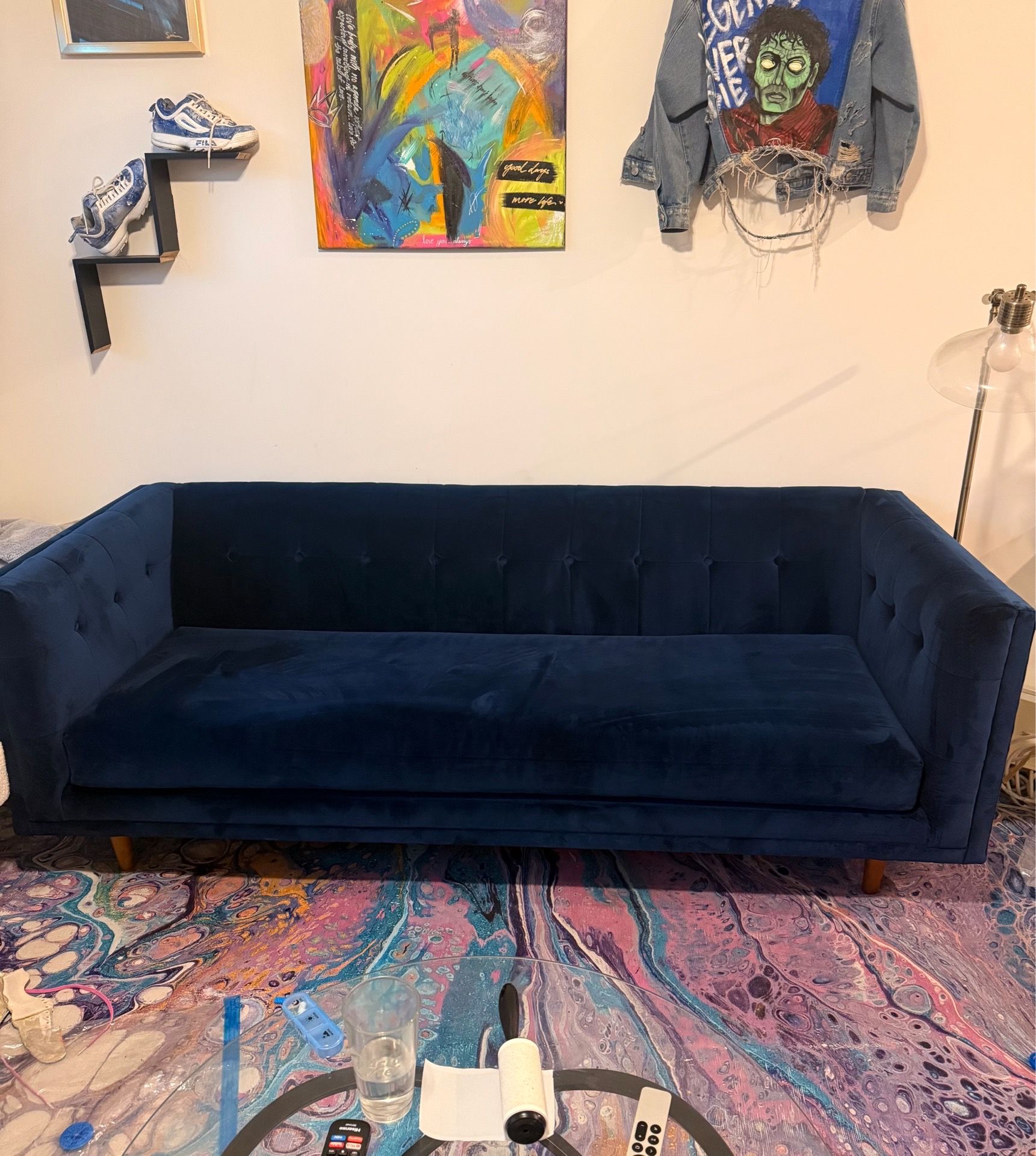 West Elm Bradford 82” Velvet Sofa – Ink Blue | Great Condition