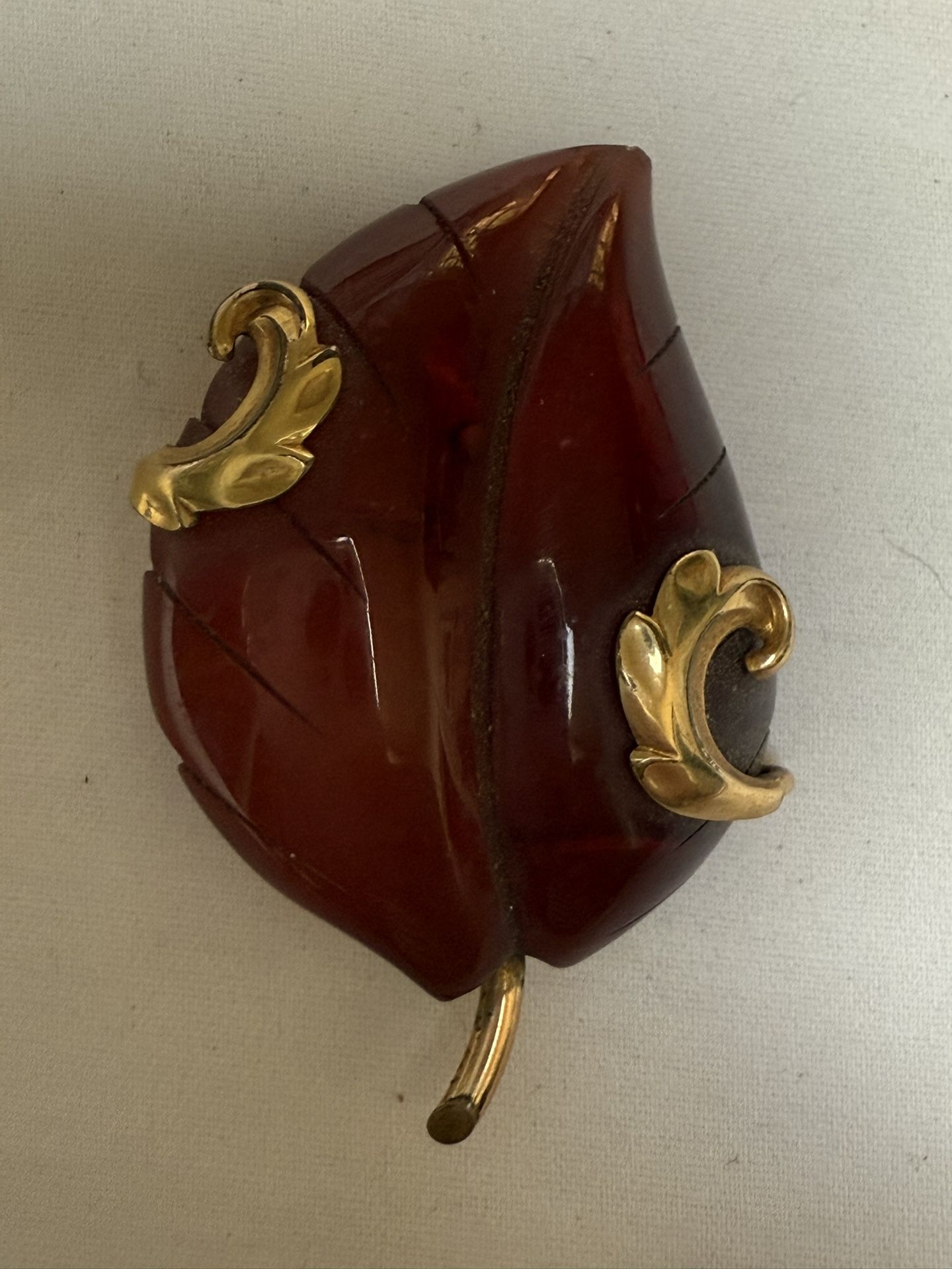 Vintage Amber Leaf Brooch 12k/ Gold filled 