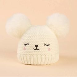  Baby Smile Face Double Fur Ball Hair Tie Hat